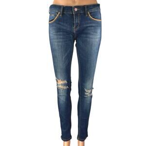 Stradivarius Women's Blue Low Rise Skinny Distressed Ripped Knee Denim Jeans 6